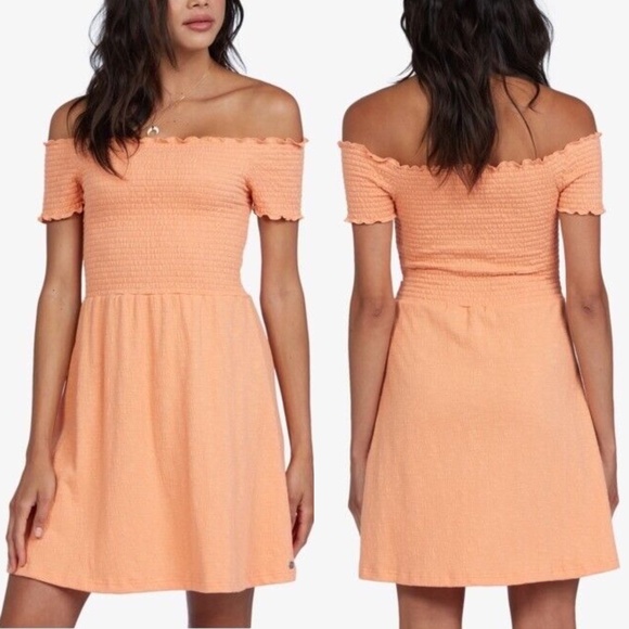 NWT ROXY Coral Reef SMOCKED BODICE Hanging OFF THE SHOULDER Surfer MINI DRESS M - Picture 1 of 15